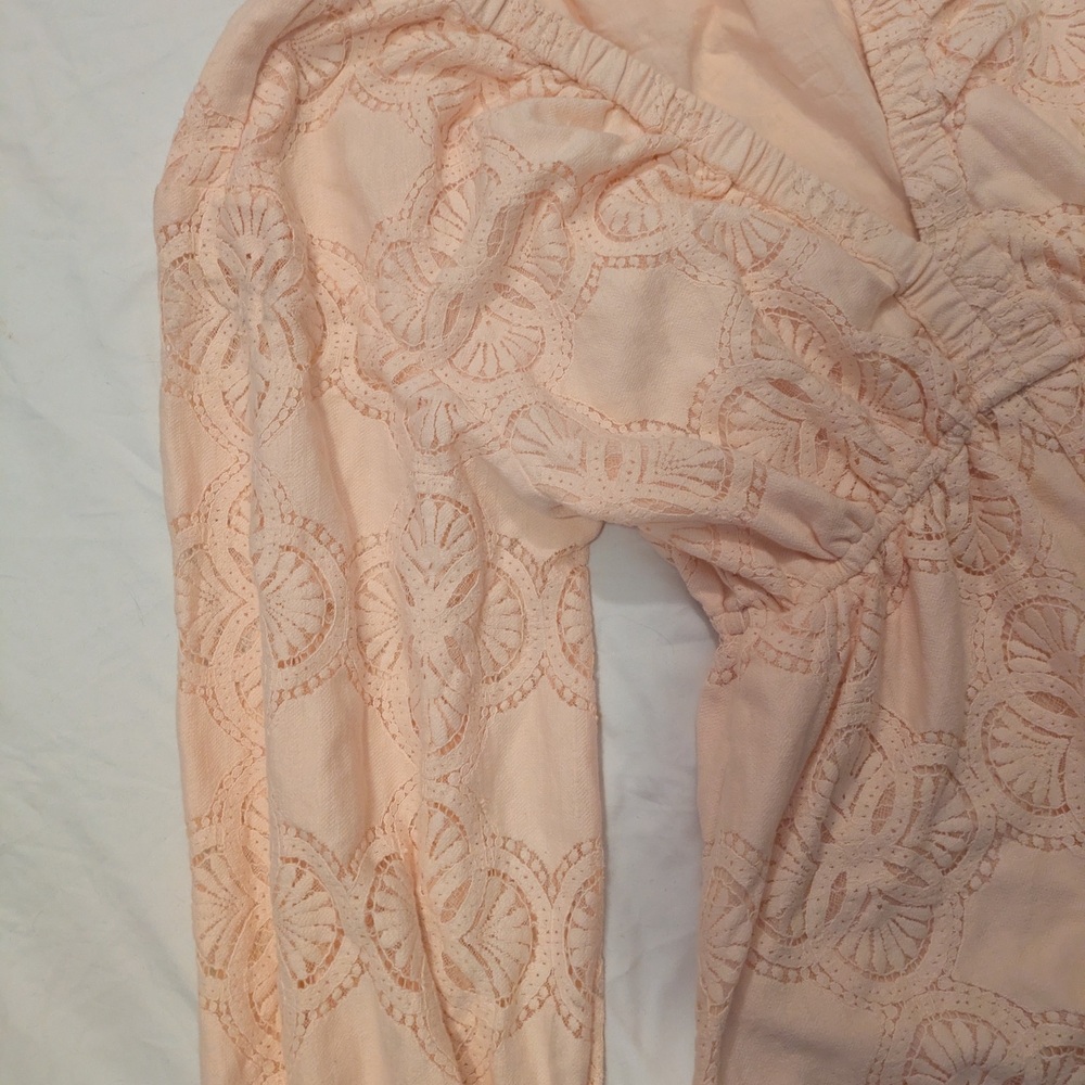 The Drop Women's Long Sleeve Crochet Lace Deep V-Neck Short Romper - Picture 9 of 11